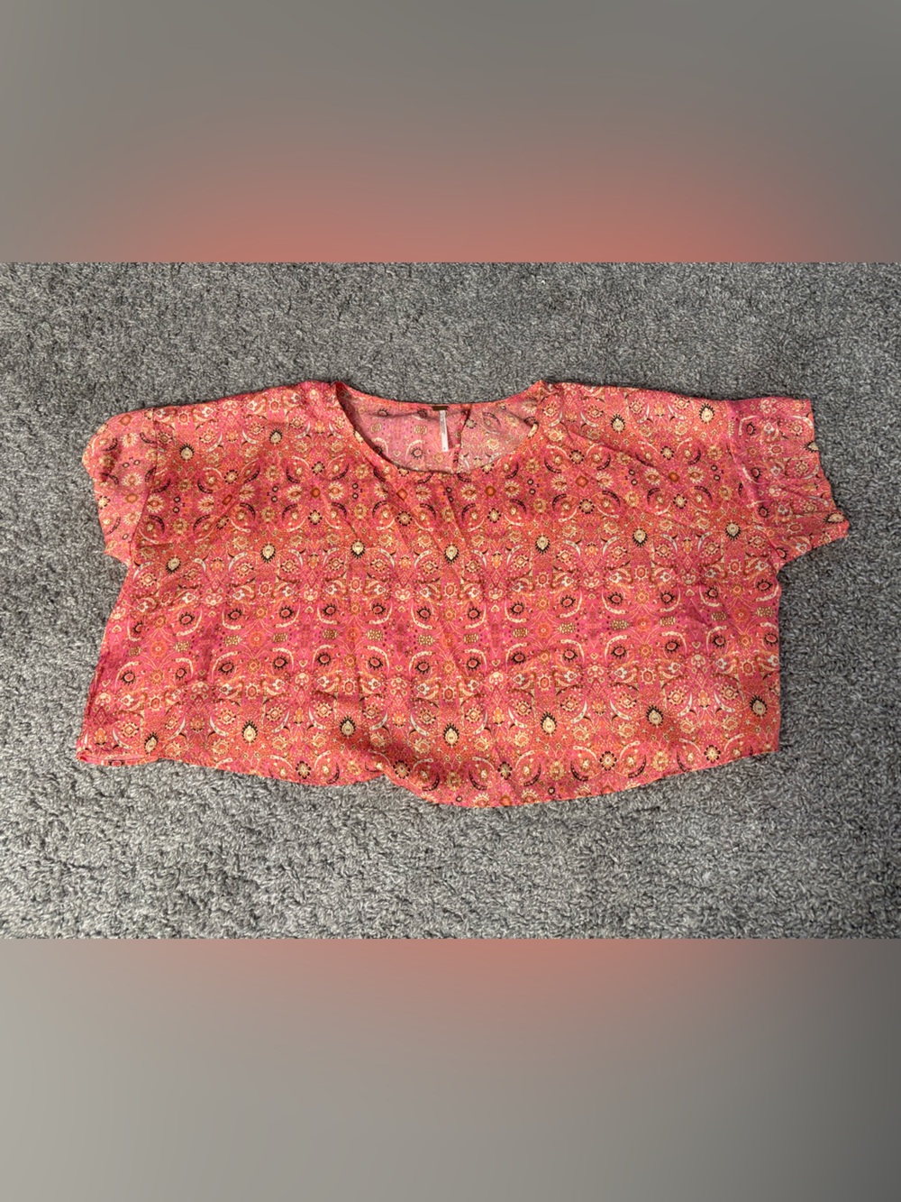 Free People medallion patterned Crop Top blouse with open slit back design boho